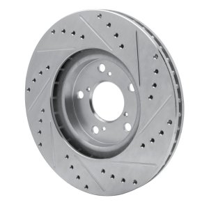 Honda Ridgeline Brake Rotor (1) - Front Left - R1 Concepts - Drilled & Slotted - Silver - `06-`14